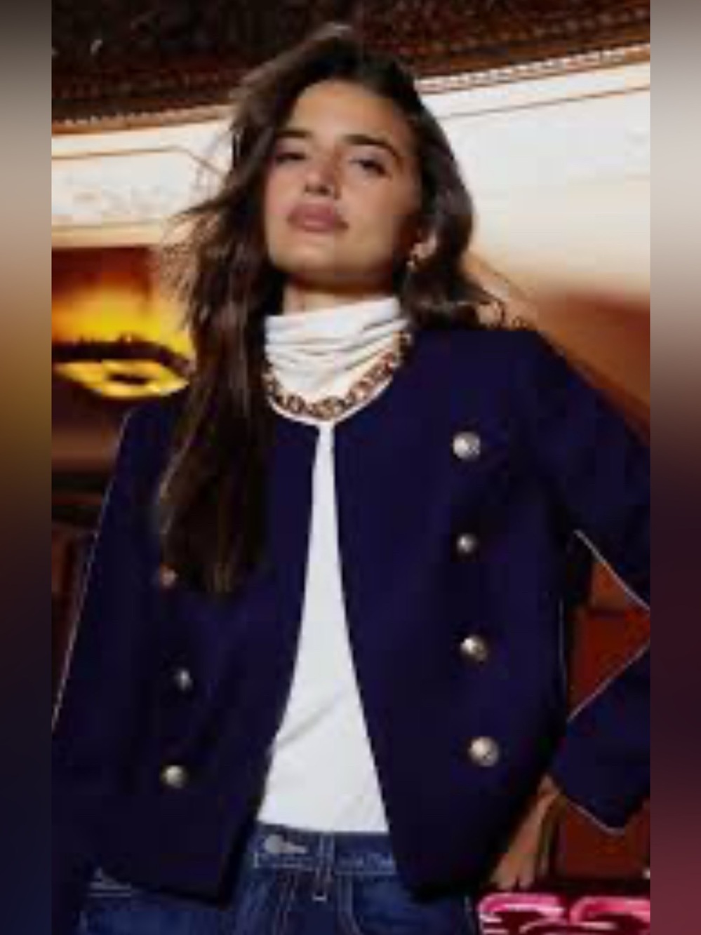 L’Agence collarless wool blend jacket blazer jacket navy NWT